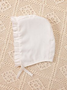 SHEIN Baby Embroidery Ruffle Trim Flounce Sleeve Corduroy Bodysuit & Hat - White - View 7