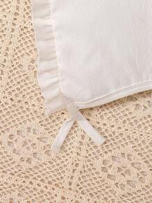 SHEIN Baby Embroidery Ruffle Trim Flounce Sleeve Corduroy Bodysuit & Hat - White - View 8