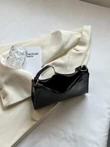 Crocodile Print Shoulder Bag Black Bag - Black - View 5