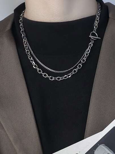 Fashionable and Popular Men Layered OT Buckle Necklace Alloy for Jewelry Gift and for a Stylish Look