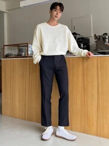 DAZY Men Solid Drop Shoulder Sweatshirt - Beige - View 6