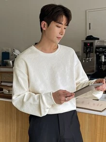 DAZY Men Solid Drop Shoulder Sweatshirt - Beige - View 7