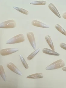 使用24入組長杏仁漸變閃光條紋假指甲和1入組指甲銼和1張膠帶升級您造型 - 彩色 - 查看 4