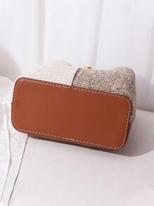 小号拼色水桶包，圆扣装饰斜挎包，女士人造皮革钱包（8.07 X 8.07 X 3.94）英寸，母亲节礼物送给妈妈 - 彩色 - 查看 7