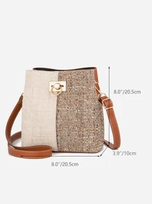 小号拼色水桶包，圆扣装饰斜挎包，女士人造皮革钱包（8.07 X 8.07 X 3.94）英寸，母亲节礼物送给妈妈 - 彩色 - 查看 8