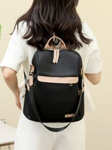 Color Block Functional Backpack - Black - View 2