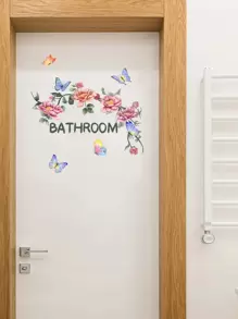 1Pc Floral & Butterfly Pattern Door Sticker Bathroom Decor, Stickers, Wall Decal, Vinyl Decal For Home Decorations, Spring Decoration Items Refresh Your Home, Rama Decoration Stickers - Multicolor - View 2