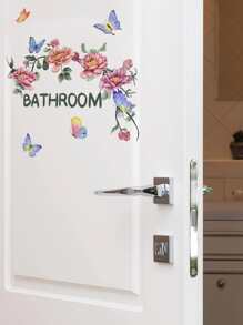 1Pc Floral & Butterfly Pattern Door Sticker Bathroom Decor, Stickers, Wall Decal, Vinyl Decal For Home Decorations, Spring Decoration Items Refresh Your Home, Rama Decoration Stickers - Multicolor - View 3
