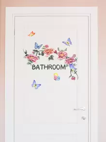 1Pc Floral & Butterfly Pattern Door Sticker Bathroom Decor, Stickers, Wall Decal, Vinyl Decal For Home Decorations, Spring Decoration Items Refresh Your Home, Rama Decoration Stickers - Multicolor - View 5
