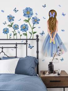 2 件花卉和人物图形墙贴，卡通 PVC 人物图形墙贴，家居装饰贴纸，墙贴，乙烯基贴花，春季装饰品让您的家焕然一新，Rama 装饰贴纸 - 彩色 - 查看 5