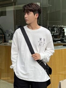 DAZY Men Letter Graphic Drop Shoulder Tee - White - View 3