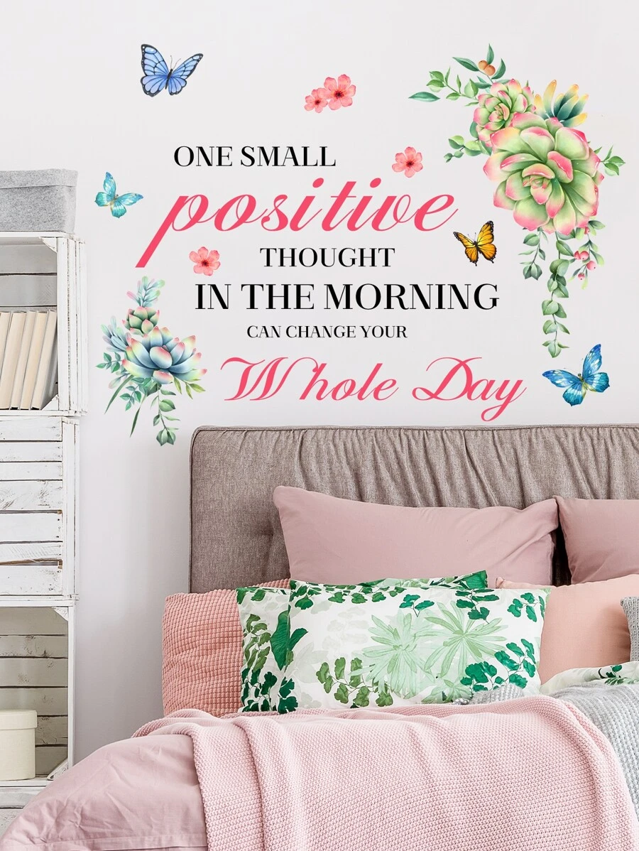 1 nhãn dán tường đồ họa bướm & khẩu hiệu - Nhiều màu - Xem 1