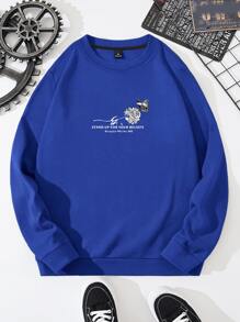 ROMWE MEN Guys Floral & Skull Print Sweatshirt - Royal Blue - View 2