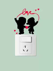 1pc Valentine's Day Figure Graphic Switch Outlet Wall Sticker, Stickers, Wall Decal, Vinyl Decal For Home Decorations, Spring Decoration Items Refresh Your Home, Rama Decoration Stickers Gifts Birthday Graduation - Multicolor - View 3