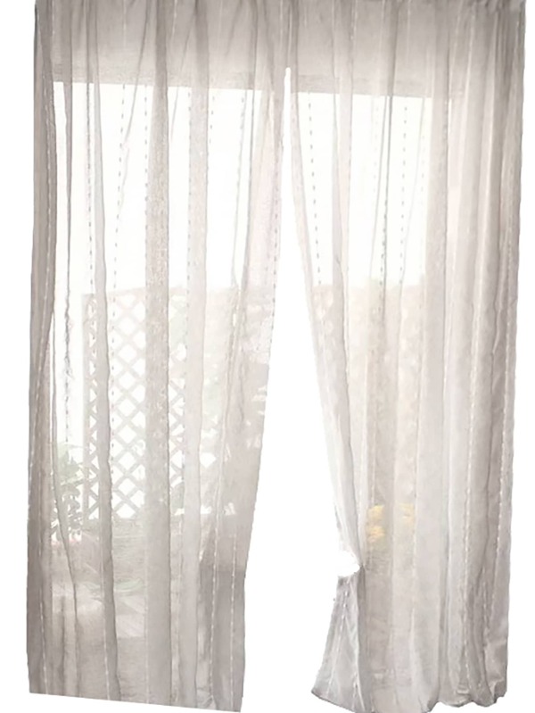 Embroidery Detail Single Panel Sheer Curtain SHEIN USA