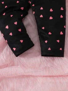 Baby Girl Heart & Slogan Graphic Ruffle Trim Tee & Pants - Multicolor - View 7