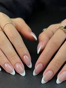 Instantly Upgrade Your Look, With 24pcs Long Almond Two Tone With White French Edge Glossy Full Cover False Nail, For Women And Girls - Multicolor - View 1