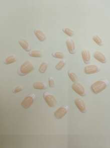 Instantly Upgrade Your Look, With 24pcs Long Almond Two Tone With White French Edge Glossy Full Cover False Nail, For Women And Girls - Multicolor - View 3