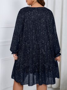 SHEIN Clasi Plus Allover Print Ruffle Hem Smock Dress - Navy Blue - View 2