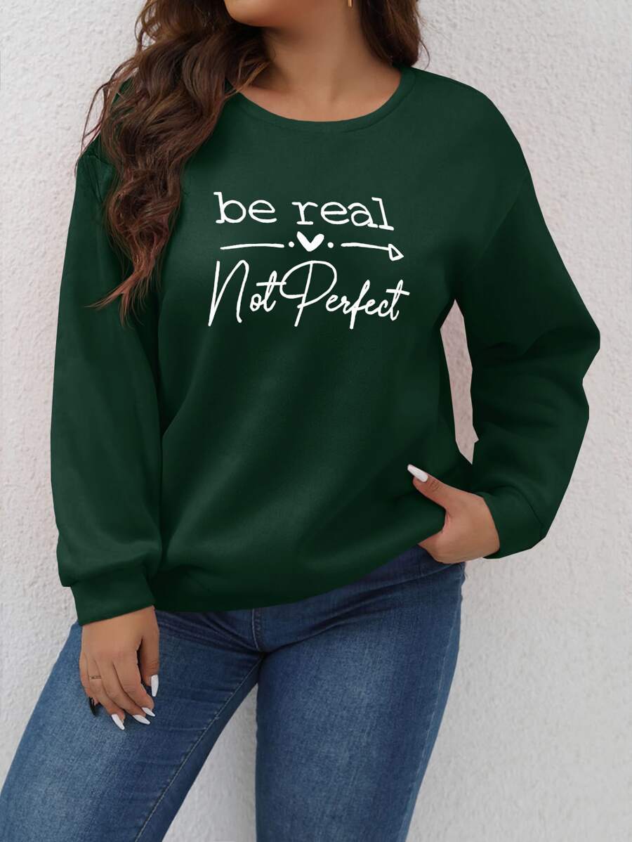 SHEIN LUNE Plus Letter Graphic Drop Shoulder Sweatshirt - Dark Green - View 1