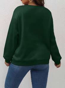 SHEIN LUNE Plus Letter Graphic Drop Shoulder Sweatshirt - Dark Green - View 2