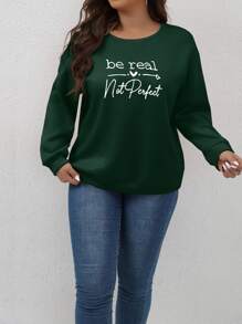 SHEIN LUNE Plus Letter Graphic Drop Shoulder Sweatshirt - Dark Green - View 3