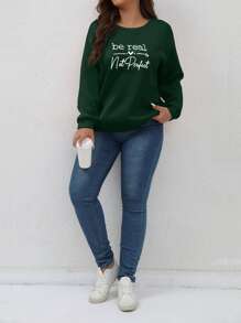SHEIN LUNE Plus Letter Graphic Drop Shoulder Sweatshirt - Dark Green - View 4