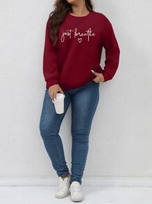 SHEIN LUNE Plus Letter Graphic Drop Shoulder Sweatshirt - Burgundy - View 1