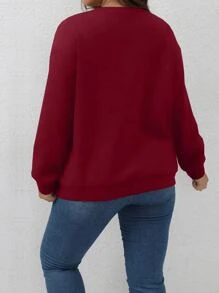 SHEIN LUNE Plus Letter Graphic Drop Shoulder Sweatshirt - Burgundy - View 2