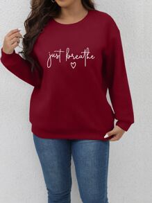 SHEIN LUNE Plus Letter Graphic Drop Shoulder Sweatshirt - Burgundy - View 3