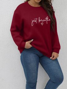SHEIN LUNE Plus Letter Graphic Drop Shoulder Sweatshirt - Burgundy - View 4