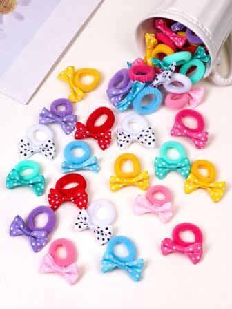 30pcs Toddler Girls Random Color Bow Knot Decor Hair Tie