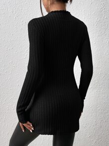 SHEIN Frenchy Áo thun nữ Xù nhỏ Chia Gân đan màu trơn Giải trí - màu đen - Xem 2