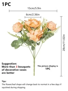 1/3PCS 人造牡丹花丝绸绣球花束，婚礼装饰，新娘手捧花材料，家居，餐厅，卧室，阳台，花瓶装饰，户外花园，情人节，新年装饰 - 橘色 - 查看 2