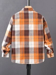 SHEIN Tween Boy Plaid Patched Pocket Shirt Without Tee
