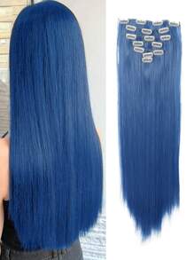 Bộ 7 lọn tóc nối thẳng bằng sợi tổng hợp, dài 24 inch, dùng để nối tóc toàn đầu cho nữ. - Màu xanh bụi bặm - Xem 2