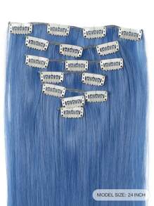 Bộ 7 lọn tóc nối thẳng bằng sợi tổng hợp, dài 24 inch, dùng để nối tóc toàn đầu cho nữ. - Màu xanh bụi bặm - Xem 3