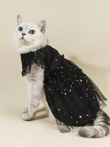 PETSIN 1pc Star Print Mesh Pet Dress - Black - View 4