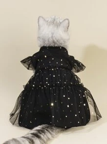 PETSIN 1pc Star Print Mesh Pet Dress - Black - View 5