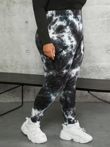 SHEIN CURVE+ Plus Tie Dye Leggings - Multicolor - View 3