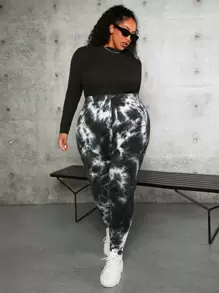 SHEIN CURVE+ Plus Tie Dye Leggings - Multicolor - View 1