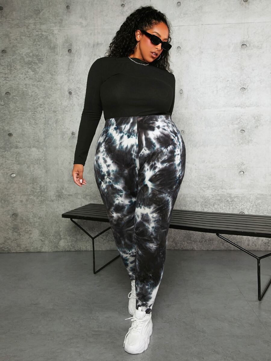 SHEIN CURVE+ Plus Tie Dye Leggings - Multicolor - View 1