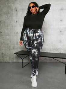SHEIN CURVE+ Plus Tie Dye Leggings - Multicolor - View 2