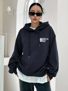 DAZY Hoodie Con Letra Gráfica Mangas Caídas Y Cordón