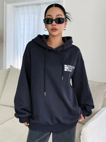 DAZY Hoodie Con Letra Gráfica Mangas Caídas Y Cordón