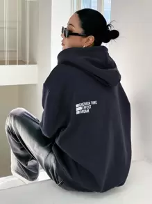 DAZY Hoodie Con Letra Gráfica Mangas Caídas Y Cordón
