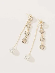 1pair Rhinestone Decor Ring Chain Drop Earrings - Yellow Gold - View 2
