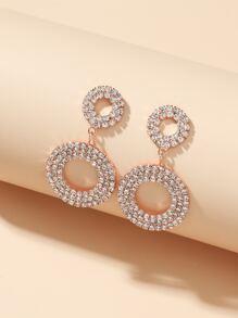 Rhinestone Round Drop Earrings - Rose Gold - View 2