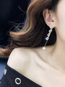 1pair Rhinestone Decor Ring Chain Drop Earrings - Yellow Gold - View 4