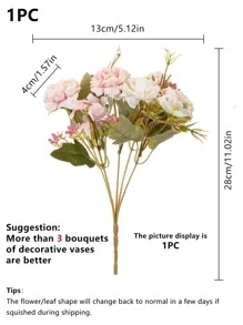 1pc Artificial Flower, Faux Flower Bouquet, Plastic Artificial Flower Bundle For Home Decor, Wedding - Multicolor - View 3